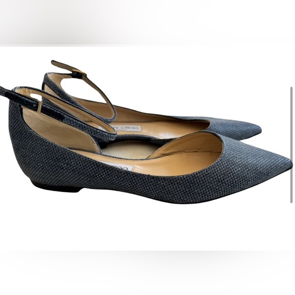 LIKE NEW Authentic Jimmy Choo Pointed Toe Denim Leather D’Orsay Work Flats - Picture 2 of 7